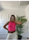Kadın Pembe Halter Yaka Crop