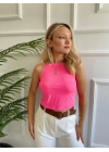 Kadın Pembe Halter Yaka Crop