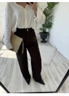 Kadın Pileli Palazzo Pantolon Kahve