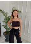 Kadın Spagetti Askılı Crop Siyah