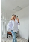 Kadın Taş Detaylı Poplin Gömlek Beyaz