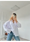 Kadın Taş Detaylı Poplin Gömlek Beyaz