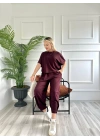 Kadın Tshirt Pantolon Takım Bordo