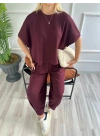 Kadın Tshirt Pantolon Takım Bordo