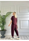 Kadın Tshirt Pantolon Takım Bordo