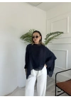 Kadın Uçuşan Pelerin Bluz Koyu Lacivert