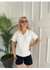 Kadın V Yaka Basic Tshirt Beyaz