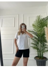 Kadın V Yaka Basic Tshirt Beyaz