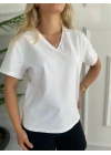 Kadın V Yaka Basic Tshirt Beyaz
