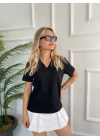 Kadın V Yaka Basic Tshirt Siyah