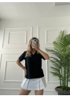 Kadın V Yaka Basic Tshirt Siyah