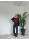 Kadın Vatkalı Crop Sweatshirt Bordo