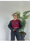 Kadın Vatkalı Crop Sweatshirt Bordo