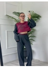 Kadın Vatkalı Crop Sweatshirt Bordo