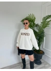 Kadın Yazı Baskılı Sweatshirt Ekru