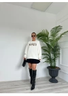 Kadın Yazı Baskılı Sweatshirt Ekru
