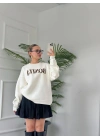 Kadın Yazı Baskılı Sweatshirt Ekru