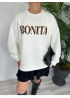 Kadın Yazı Baskılı Sweatshirt Ekru