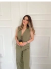 Kadın Yelek Ve Pantolon İkili Takım Haki