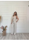 Kadın Yelek Ve Pantolon İkili Takım Taş Rengi