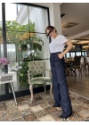 Kadın Yün Efekt Palazzo Pantolon Lacivert