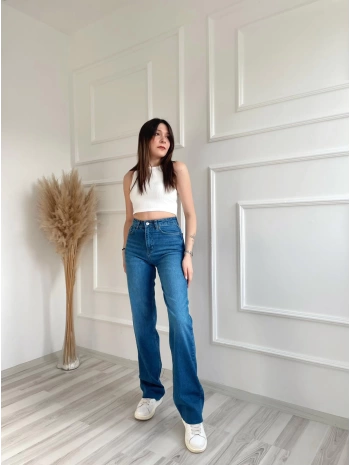 Kadın Geniş Palazzo Kot Pantolon Mavi