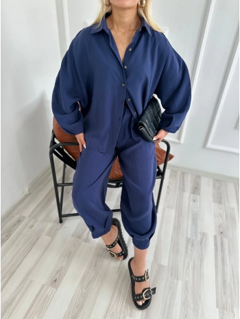 Kadın Gömlek Pantolon Takım Lacivert
