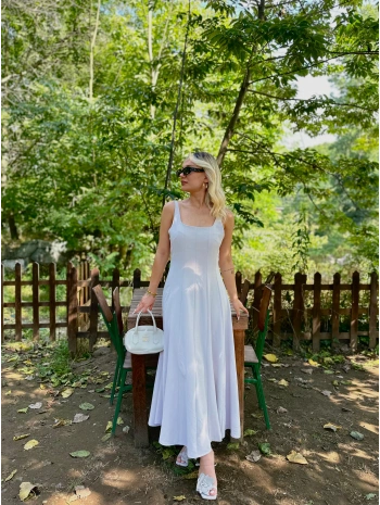 Kadın Kalın Askılı Elbise Taş Rengi