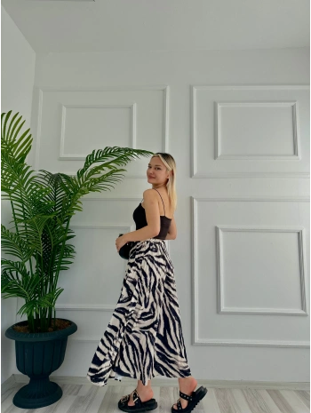 Kadın Zebra Desenli Etek Bej