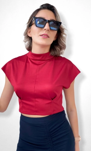 Kadın Kırmızı Crop Bluz