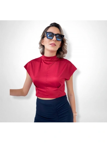 Kadın Kırmızı Crop Bluz