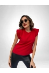 Kadın Kırmızı Kolsuz Vatkalı Triko Kazak