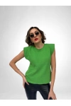 Kadın Yeşil Kolsuz Vatkalı Triko Kazak