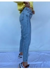 Kadın Bel Ve Paça Pensli Kot Pantolon Açık Mavi