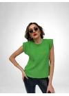 Kadın Yeşil Kolsuz Vatkalı Triko Kazak