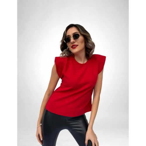 Kadın Kırmızı Kolsuz Vatkalı Triko Kazak