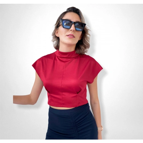 Kadın Kırmızı Crop Bluz