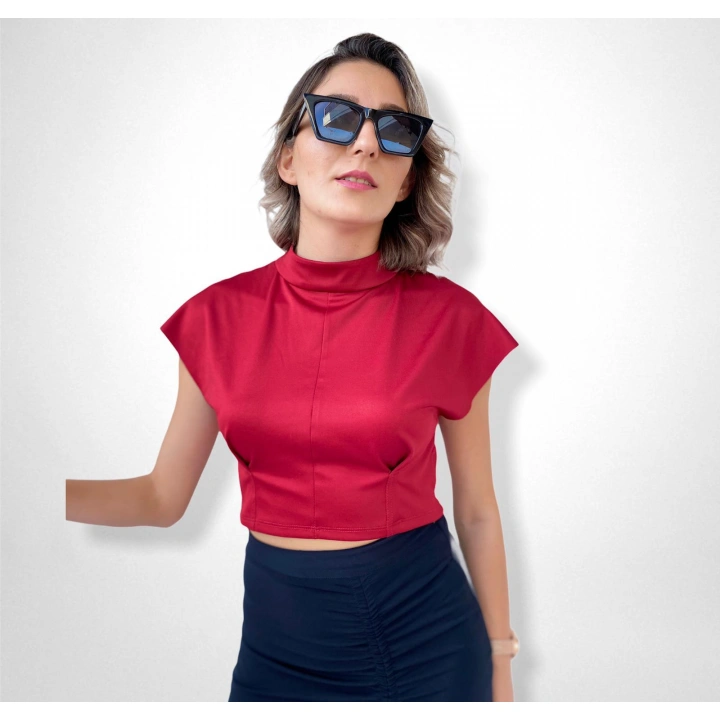 Kadın Kırmızı Crop Bluz