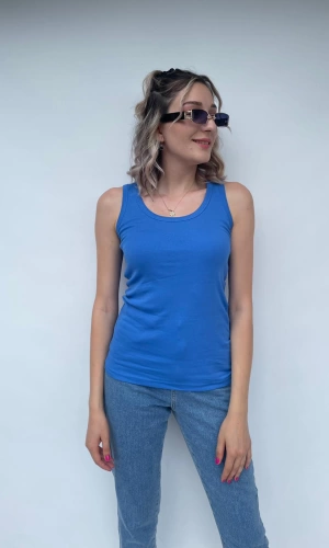 Kadın Basic Yuvarlak Yaka Mavi Atlet