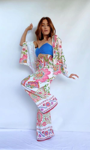 Kadın Çiçekli Krep Kumaş Gömlek Pantolon Takım