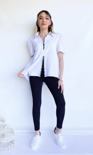 Kadın Tasarım Fashion Yazı Beyaz Gömlek
