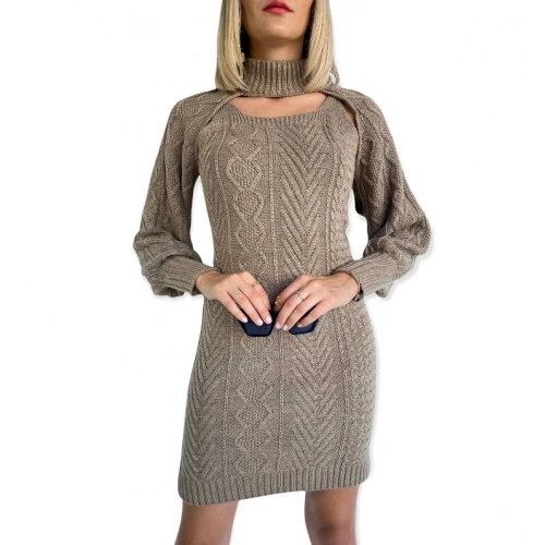 Kadın Bej Rengi İkili Triko Elbise