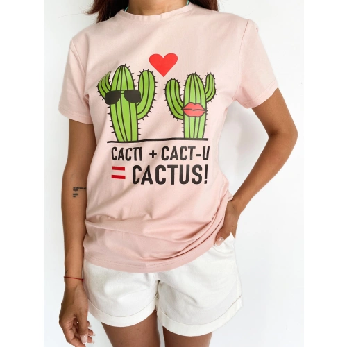 Kadın Baskılı Basic Tişört Toz Pembe