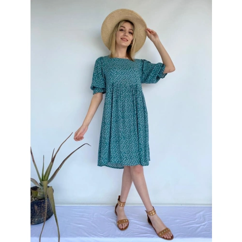 Kadın Elbise Kare Yaka Yeşil