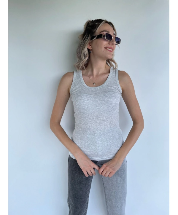 Kadın Basic Yuvarlak Yaka Gri Atlet