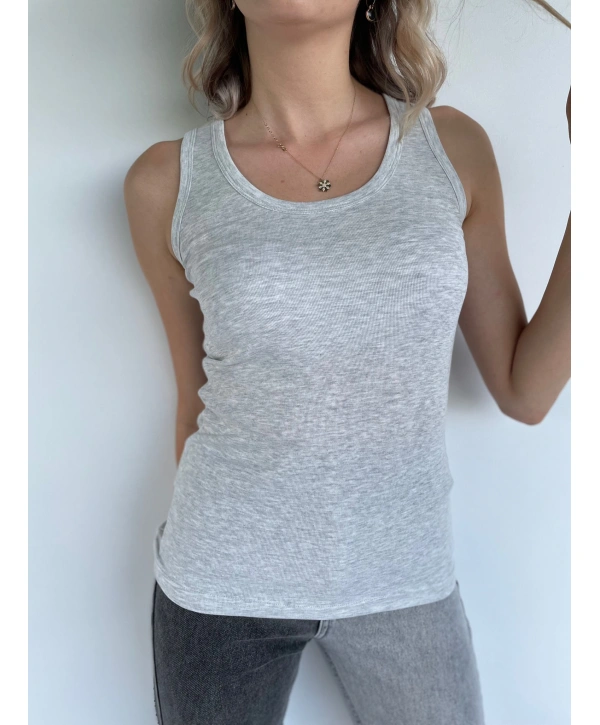 Kadın Basic Yuvarlak Yaka Gri Atlet