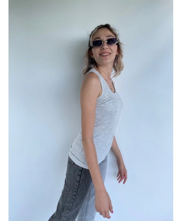 Kadın Basic Yuvarlak Yaka Gri Atlet