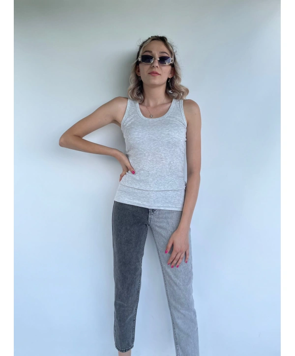 Kadın Basic Yuvarlak Yaka Gri Atlet