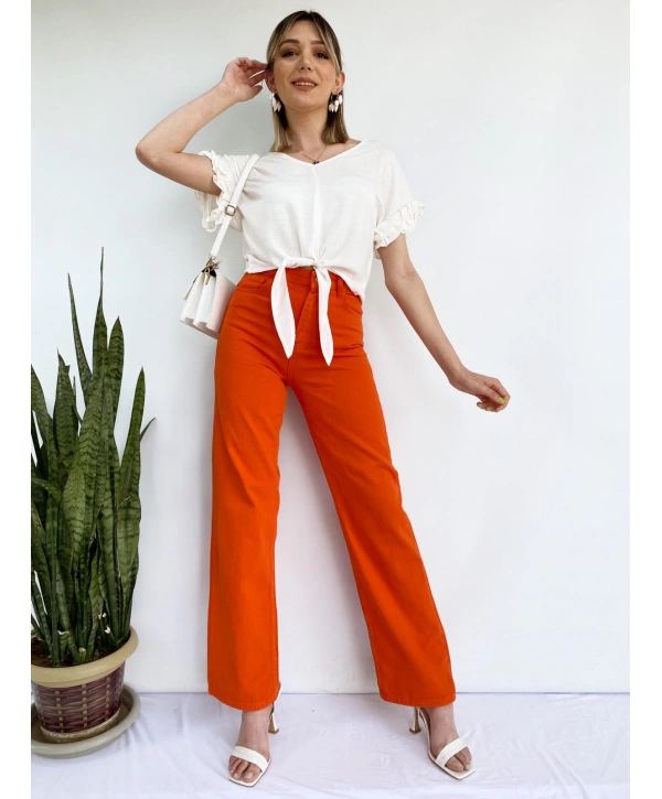 Kadın Denim Pantolon Turuncu