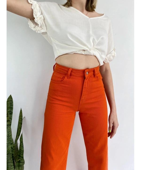 Kadın Denim Pantolon Turuncu